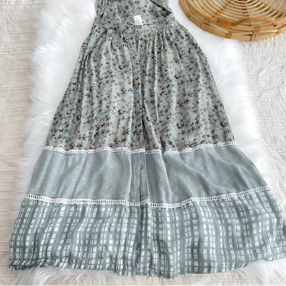 Agua Bendita Karen Midi Long Dress Seagreen Geen Floral Button Front Slit S - Picture 6 of 12